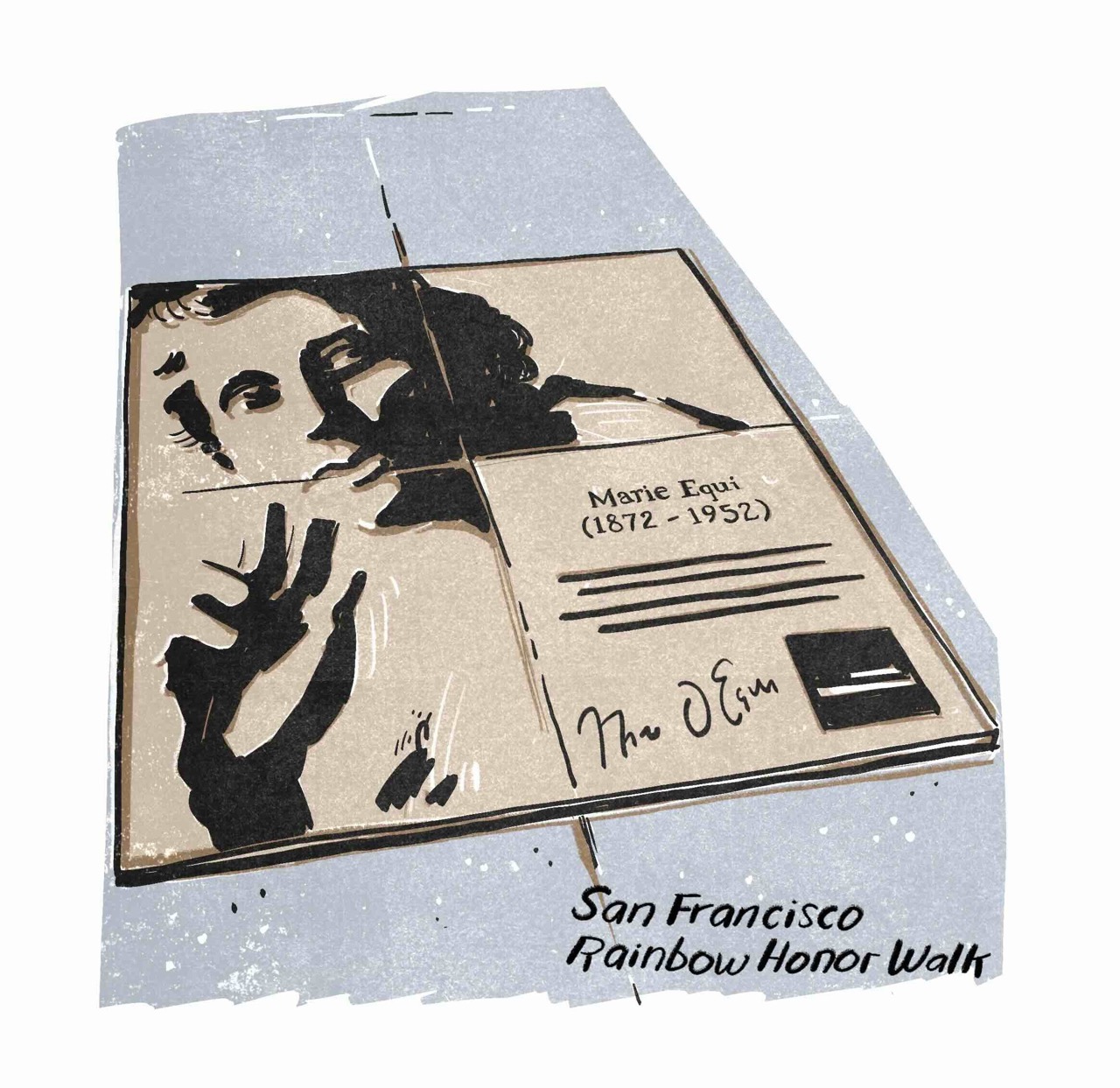 Drawing of Marie Equi's San Fransisco Honor Walk plaque.