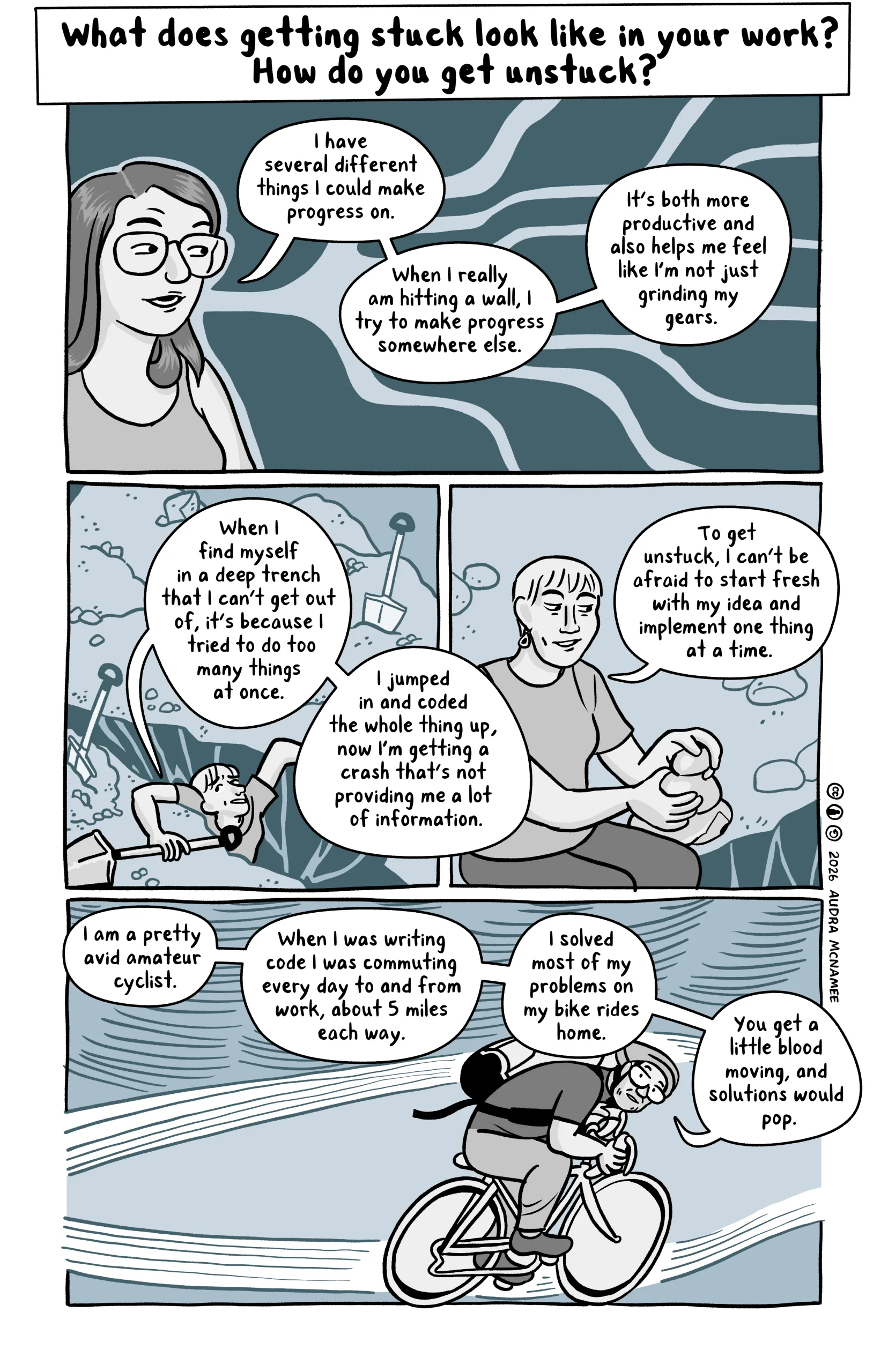 Interview question: What does getting stuck look like in your work? How do you get unstuck?